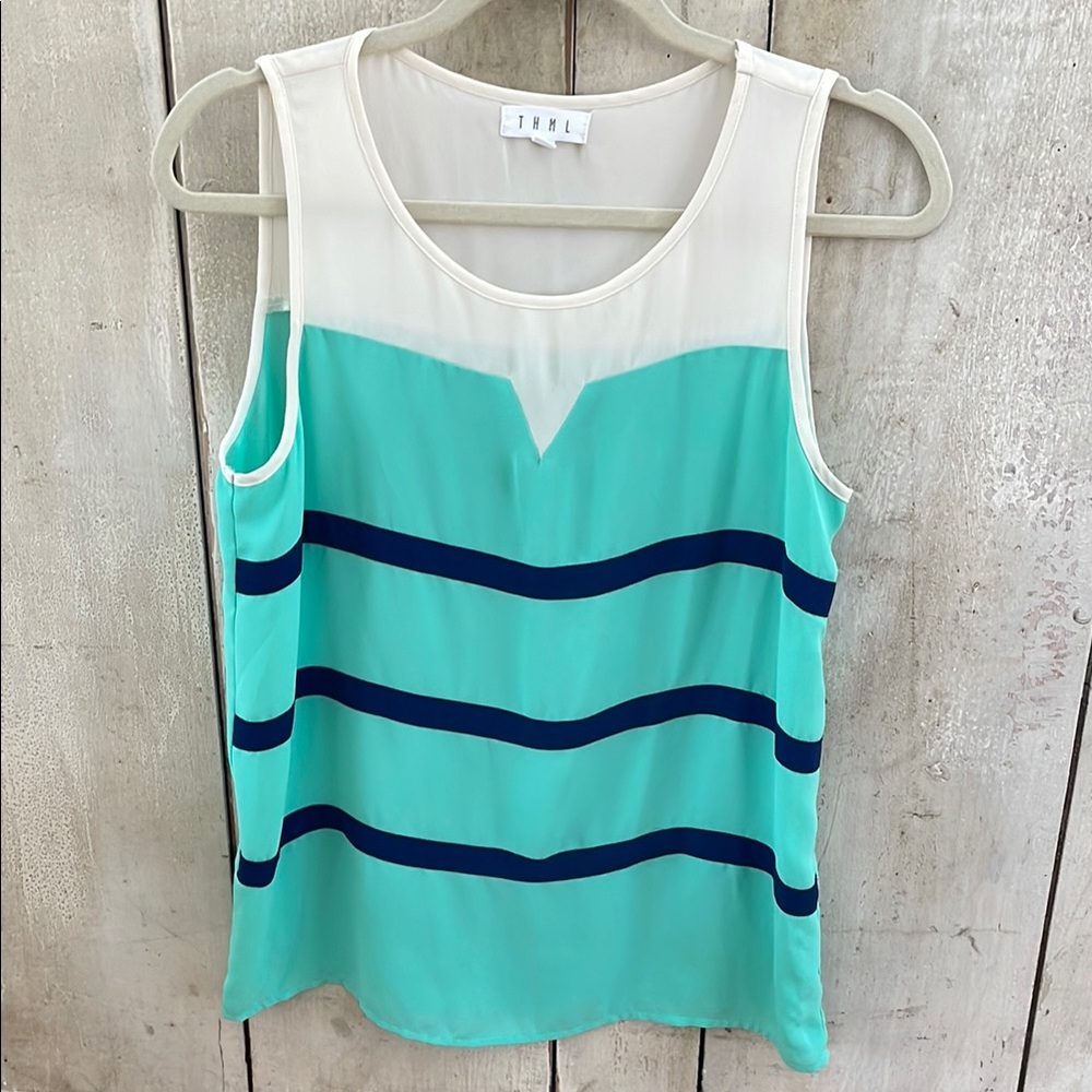 Women's Aqua and Navy Striped Top